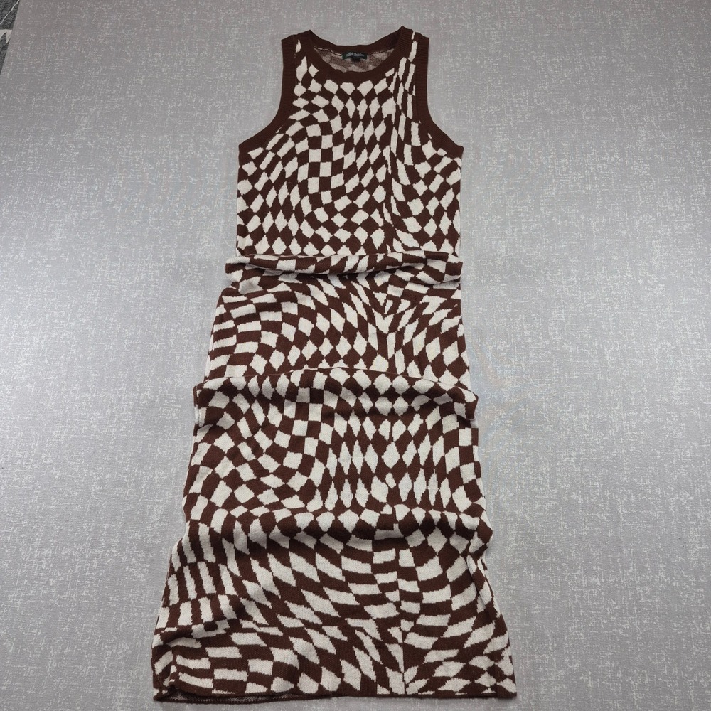 Wild Fable Brown & White Warped Optical Illusion Knit Sleeveless Midi Dress SM